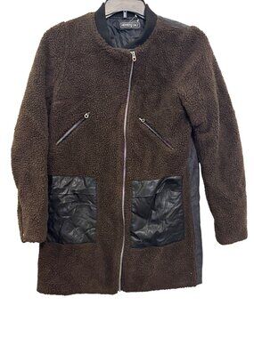 Members Only Brown Sherpa Coat womens size M With Faux Leather